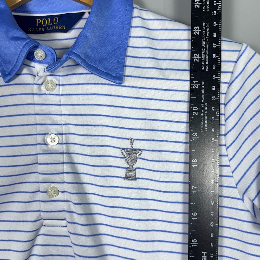 Polo Ralph Lauren 122nd US Open Polo Shirt Mens Size Medium Striped Blue Preppy - Picture 6 of 9
